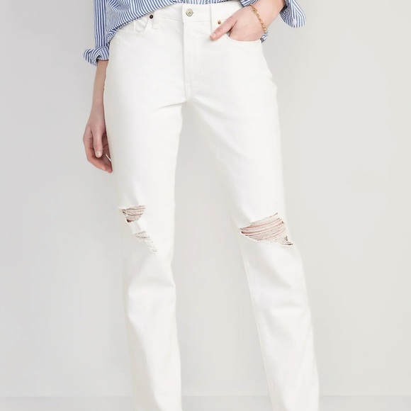 NWT OLD NAVY High-Waisted OG Straight White-Wash Ripped Jeans: White Lilies - Picture 2 of 7